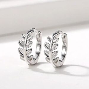 Silver Leaf Hoop Earrings